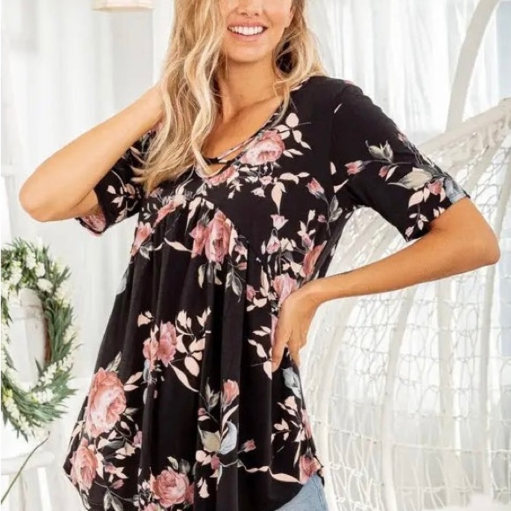HEIMISH Floral Black and Pink Women's Top